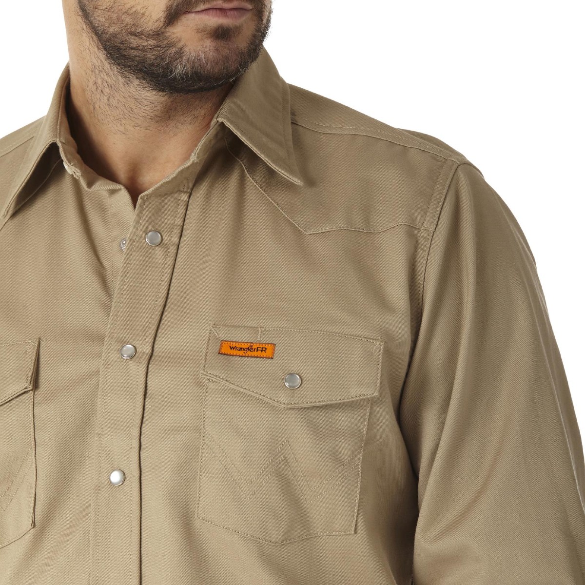 Wrangler FR Long Sleeve Twill Work Shirt in Khaki